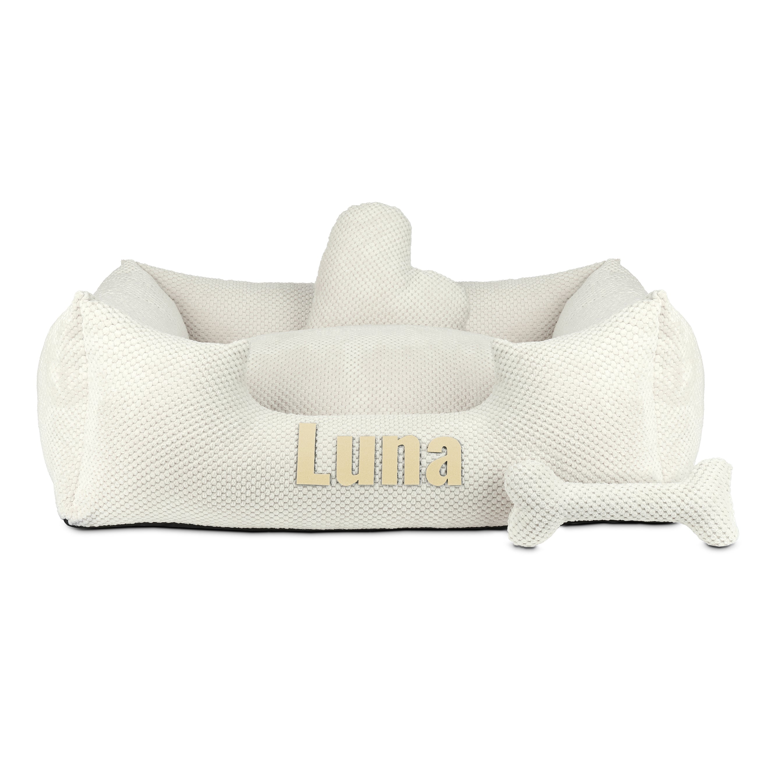 Platinum white - cama blanca para perro con nombre