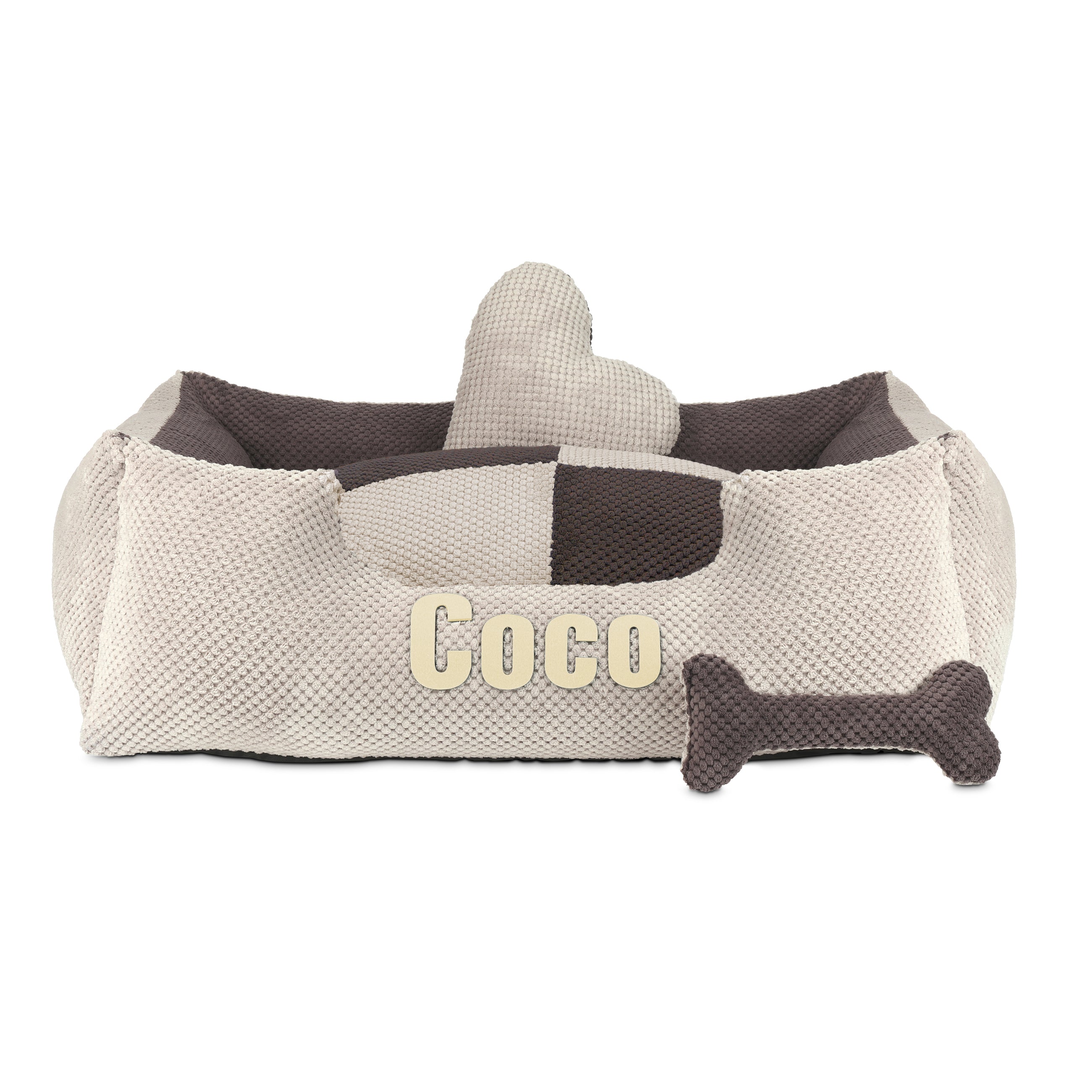 Platinum beige y marrón - cama para perro beige y marrón con nombre