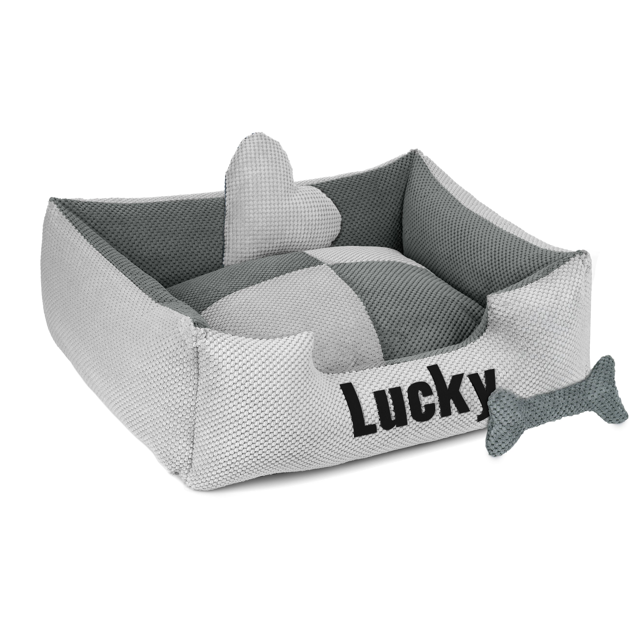 Platinum gris claro y gris - cama para perro gris claro y gris oscuro con nombre