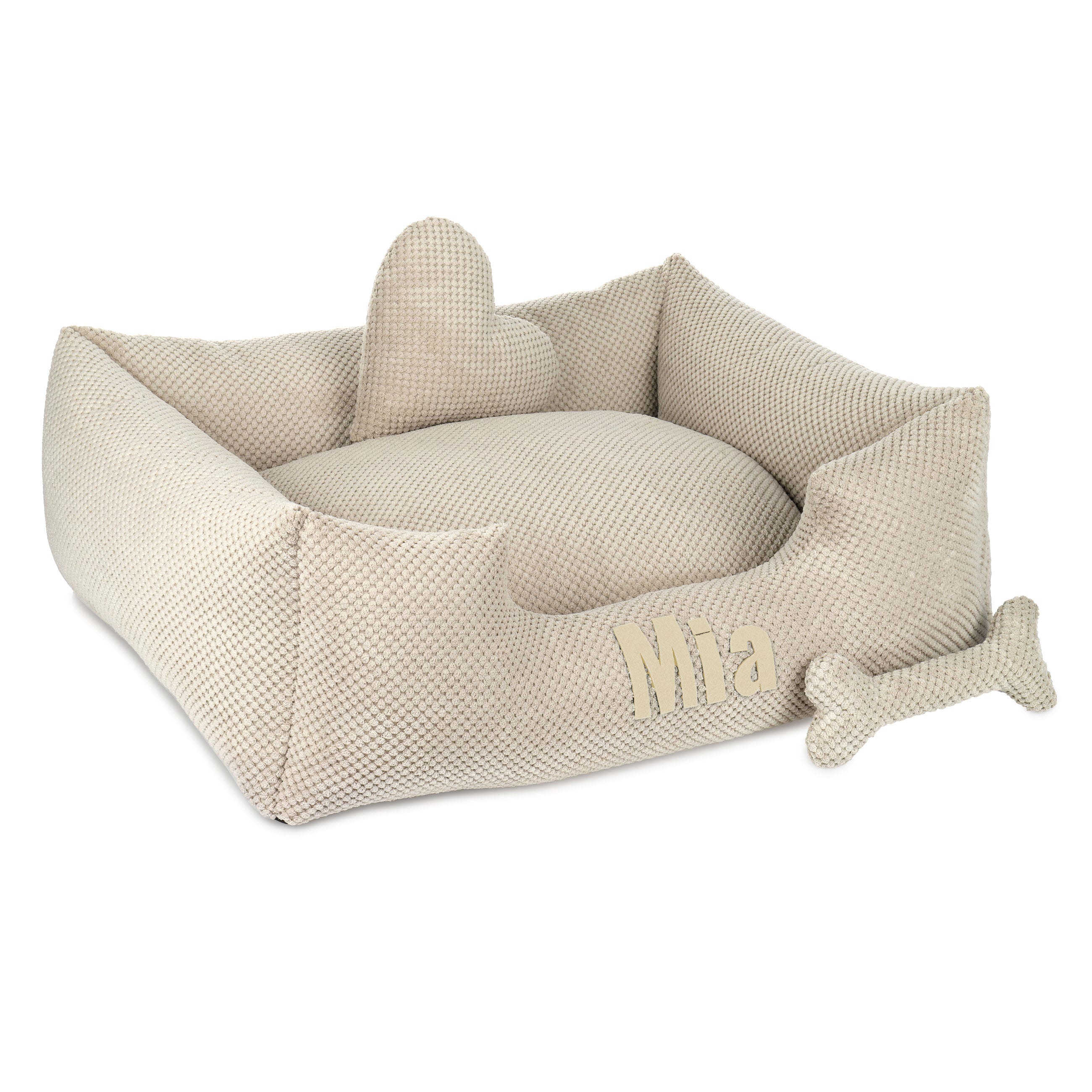 Platinum beige - cama para perro beige con nombre