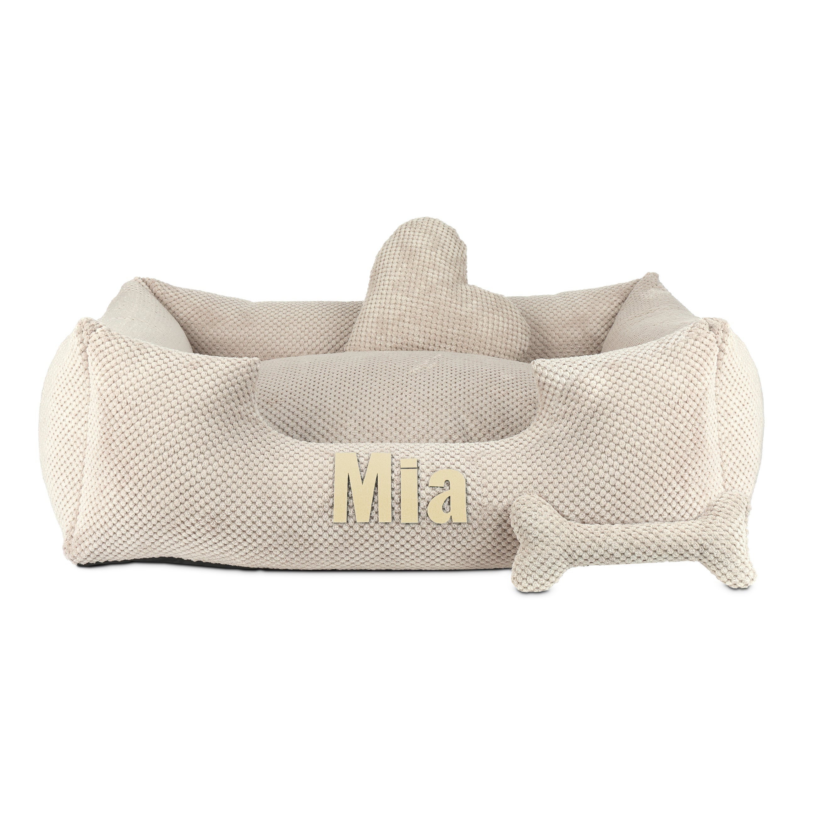 Platinum beige - cama para perro beige con nombre