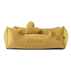 Terciopelo Amarillo Mostaza - Cama para perro con nombre