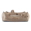 Terciopelo Beige - Cama para perro con nombre