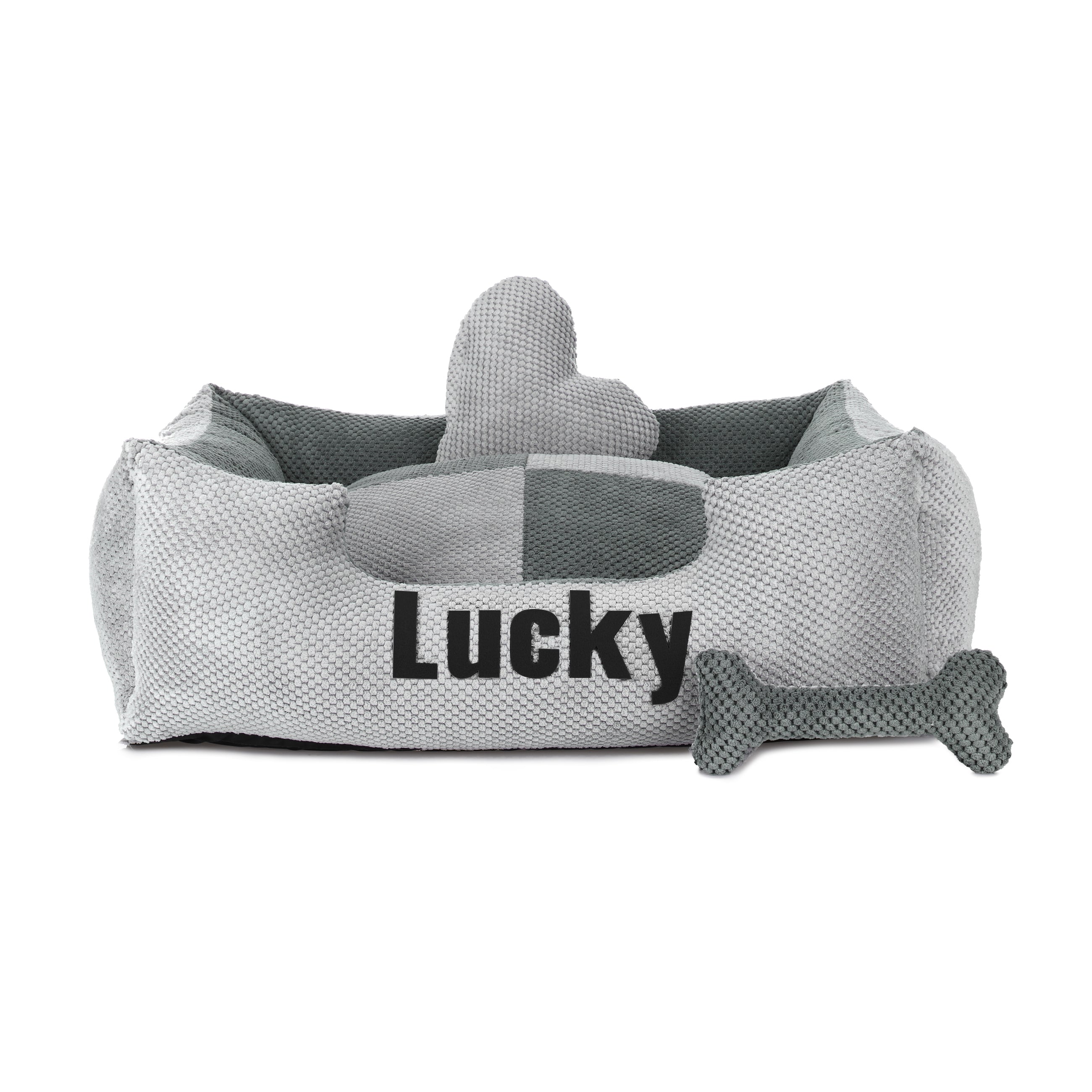 Platinum gris claro y gris - cama para perro gris claro y gris oscuro con nombre