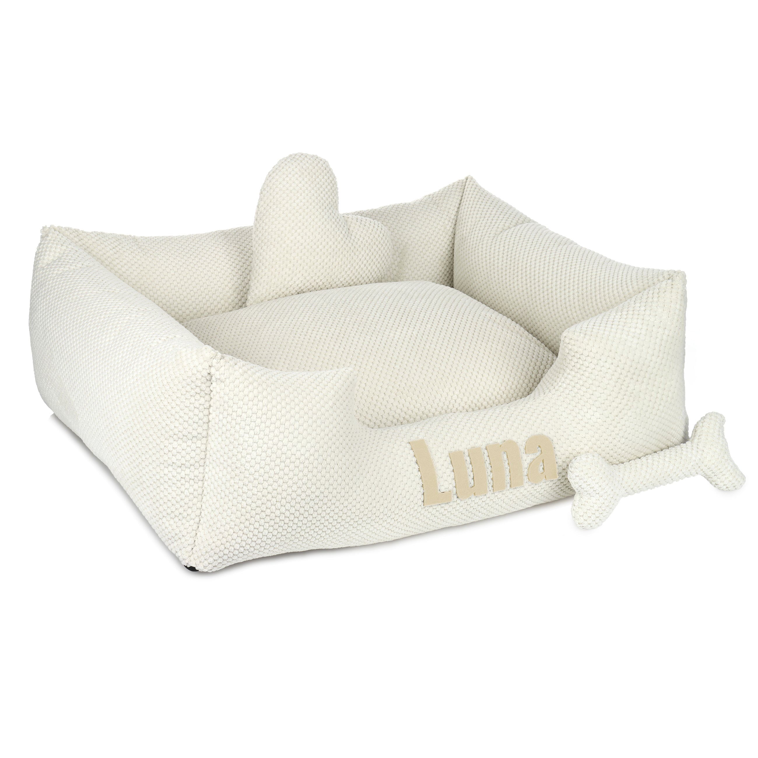 Platinum white - cama blanca para perro con nombre