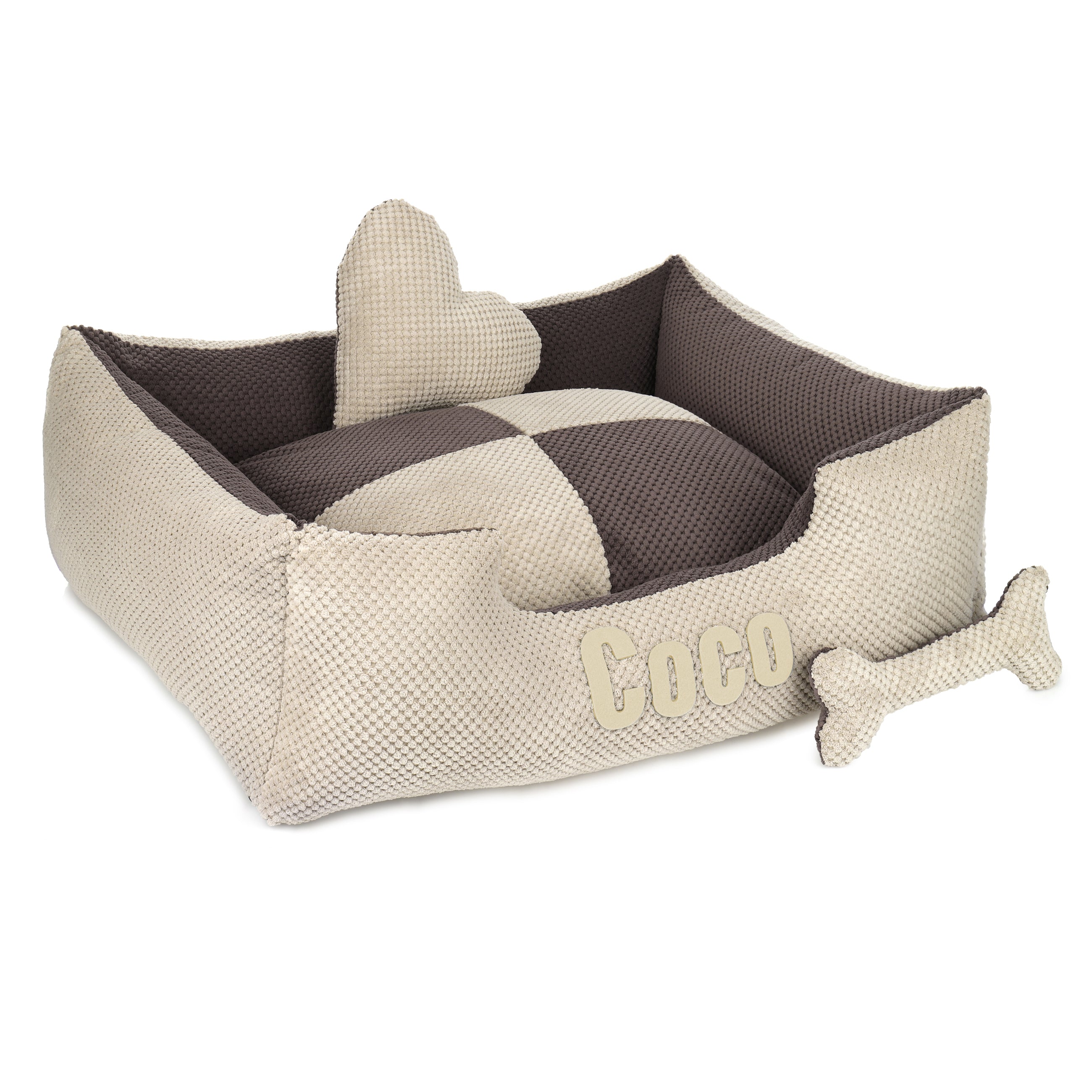 Platinum beige y marrón - cama para perro beige y marrón con nombre
